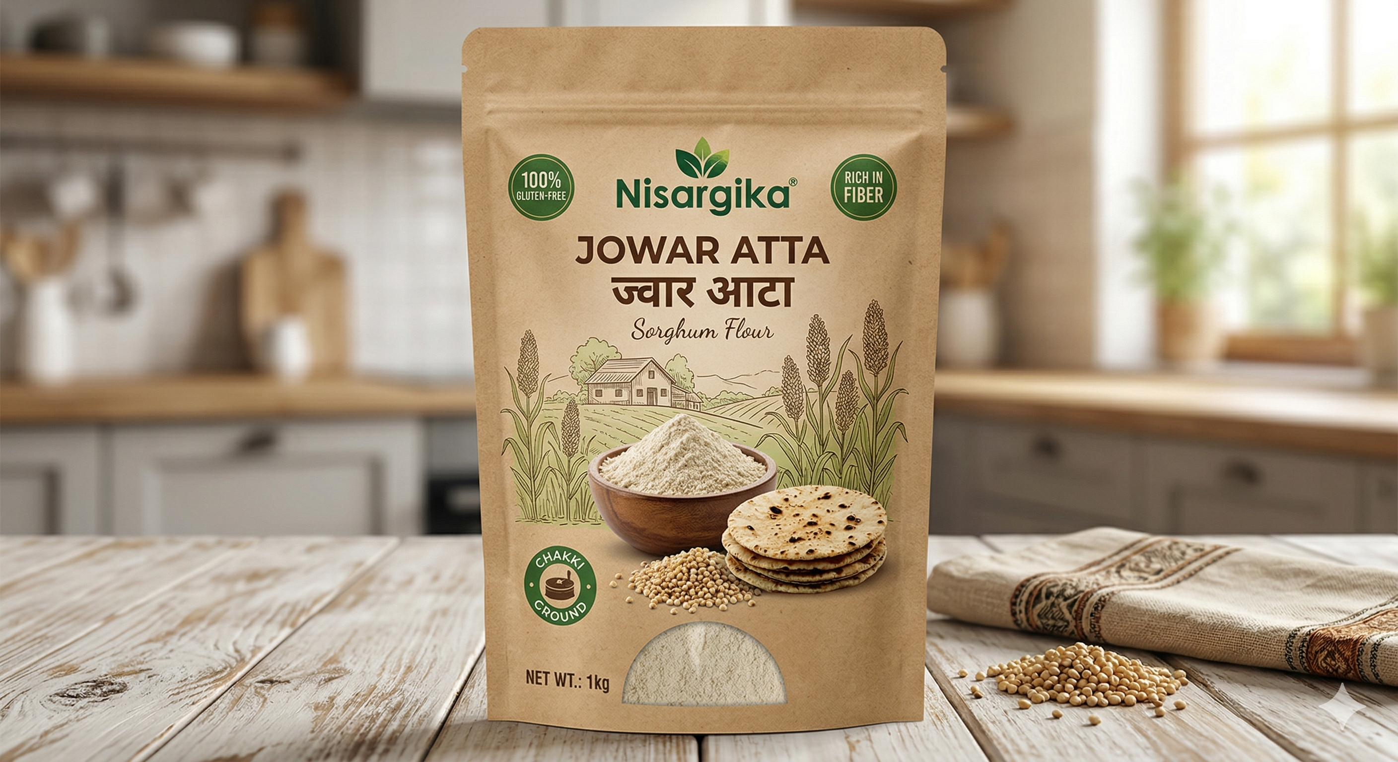 Nisargika Jowar Atta (Sorghum Flour) – Gluten Free, High Fiber